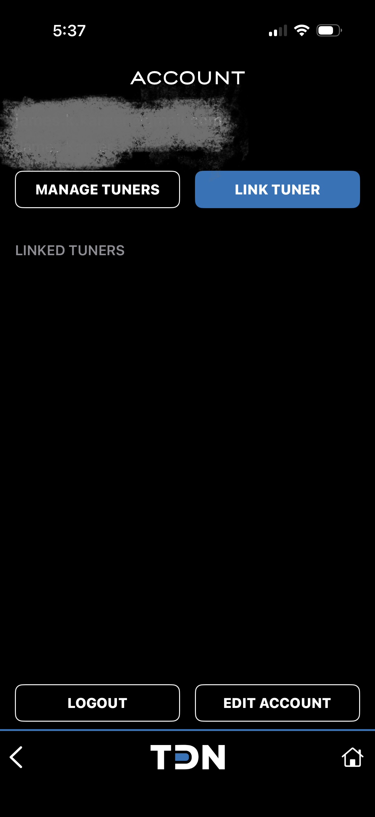TDN Account tab showing Manage Tuners and Link Tuner buttons