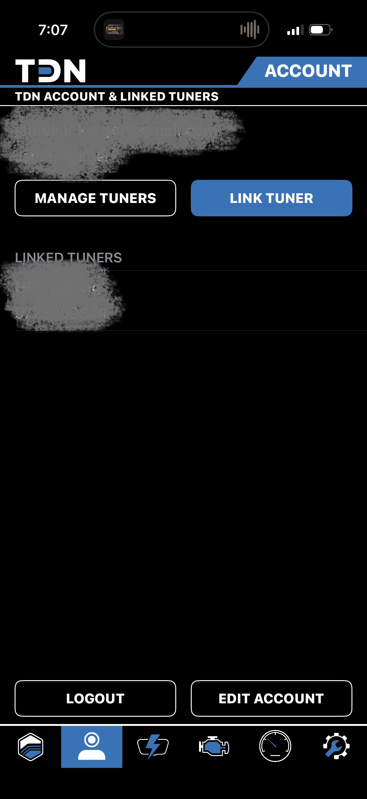 Linked Tuners showing the connected tuner